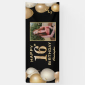 16e verjaardag van de zwarte en gouden ballonnen F Spandoek (Verticaal)