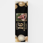 16e verjaardag van de zwarte en gouden ballonnen F Spandoek (Verticaal)