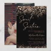 16e verjaardag van de zwarte en goudzweet foto van kaart (Voorkant / Achterkant)