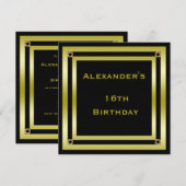 16e verjaardag van Elegant Black & Gold Framed-Man Kaart (Voorkant / Achterkant)