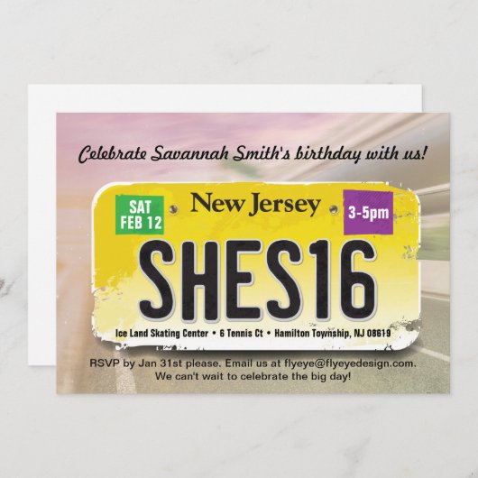 16e verjaardag van het meisje New Jersey - Uitnodi Kaart (Voorkant / Achterkant)