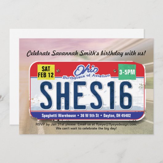 16e verjaardag van het meisje - Ohio - Uitnodiging (Voorkant / Achterkant)