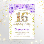 16e verjaardag van het Wit-goudPaars Kaart<br><div class="desc">16e verjaardag Uitnodiging legant ontwerp in faux glitter gold,  paars en wit. Stijlvolle bloemuitnodiging met diamanten en rozen. Ideaal voor een glam feest. Stuur me een bericht als je nog meer aanpassingen nodig hebt.</div>