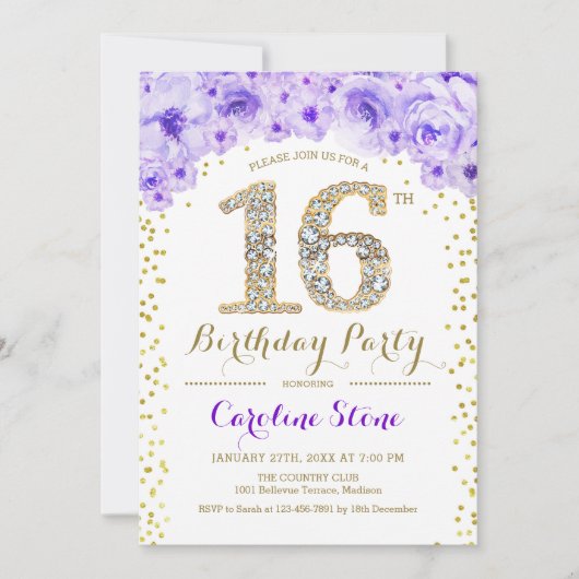 16e verjaardag van het Wit-goudPaars Kaart (Voorkant)