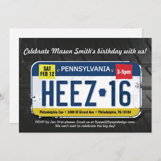 16e verjaardag van Pennsylvania-licentie Kaart (Voorkant / Achterkant)