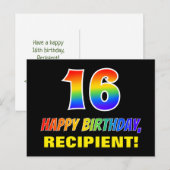 16e verjaardag: Vet, Leuk, Eenvoudig, Regenboog 16 Briefkaart (Voorkant / Achterkant)