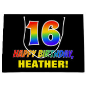 16e verjaardag: Vet, Leuk, Eenvoudig, Regenboog 16 Groot Cadeauzakje (Voorkant)
