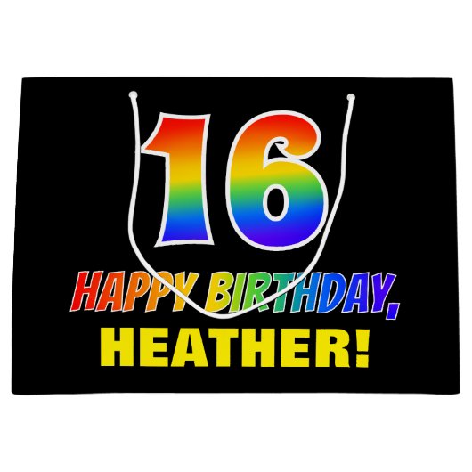 16e verjaardag: Vet, Leuk, Eenvoudig, Regenboog 16 Groot Cadeauzakje (Voorkant)