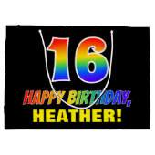 16e verjaardag: Vet, Leuk, Eenvoudig, Regenboog 16 Groot Cadeauzakje (Achterkant)