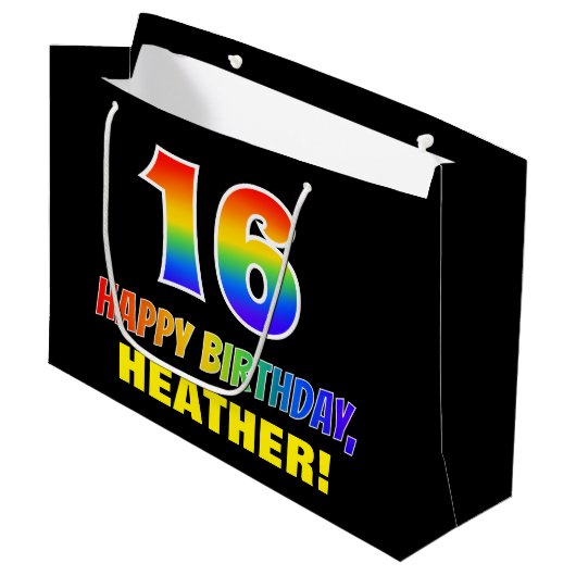 16e verjaardag: Vet, Leuk, Eenvoudig, Regenboog 16 Groot Cadeauzakje (Voorkant Gekanteld)