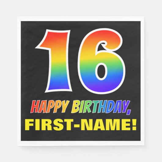 16e verjaardag: Vet, Leuk, Eenvoudig, Regenboog 16 Servet (Voorkant)
