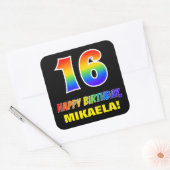 16e verjaardag: Vet, Leuk, Eenvoudig, Regenboog 16 Vierkante Sticker (Envelop)