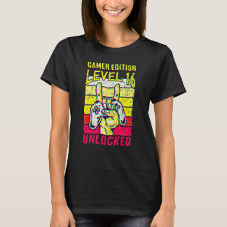 16e verjaardag videogamer editie level 16 vrijgesp t-shirt