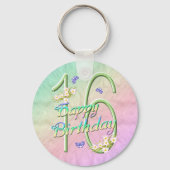 16e verjaardag vlinder Sleutelhanger (Voorkant)