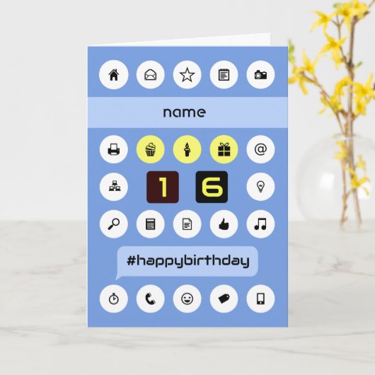 16e verjaardag voeg naam toe gepersonaliseerd comp kaart (Gele Bloem)