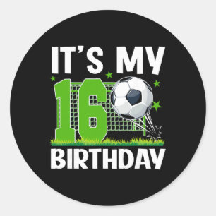 16e Verjaardag Voetbal Thema Het Is Mijn 16e Geboo Ronde Sticker