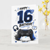 16e Verjaardag voor Gaming Boy Kaart (Gele Bloem)