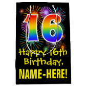 16e verjaardag: Vuurwapenpatroon en regenboog 16 Medium Cadeauzakje (Voorkant)