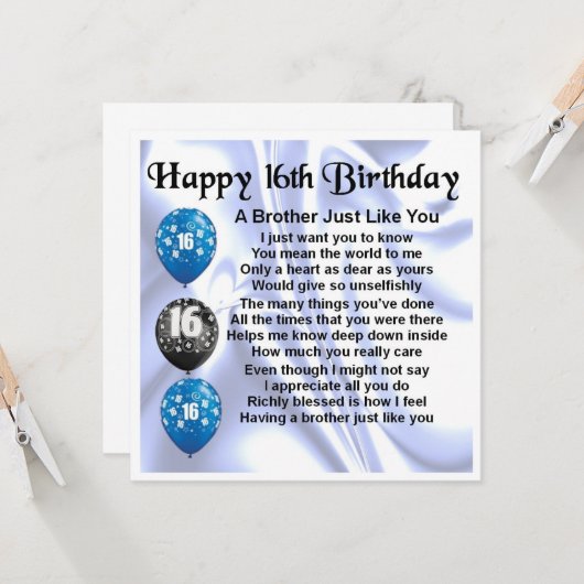 16e verjaardag Wenskaart Broeder Kaart (Voorkant / Achterkant in situ)