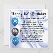 16e verjaardag Wenskaart Broeder Kaart (Voorkant)