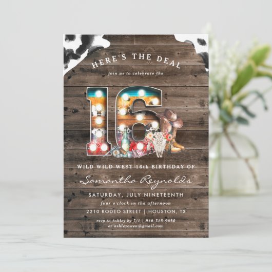 16e verjaardag | Wild West Cowboy uitnodiging (Staand voorkant)