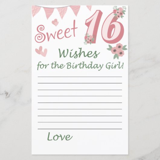 16e verjaardag Wishes voor het verjaardagsmeisje (Voorkant)