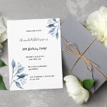 16e verjaardag witte blauwe botanische uitnodiging<br><div class="desc">Een elegante en eenvoudige 16e verjaardagsfeestje uitnodigen. Aan de voorzijde een chique witte achtergrond versierd met blauwe botanische takken, bloemen. Sjablonen voor een naam, leeftijd 16 en uw feestgegevens. Achterzijde: klassieke blauwe achtergrondkleur. Tip: Als je niet wilt dat het eruitziet als een briefkaart, klik dan op aanpassen, ga naar de...</div>