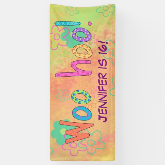 16e verjaardag WooHoo naam gepersonaliseerde banne Spandoek (Verticaal)