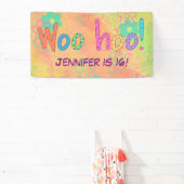 16e verjaardag WooHoo naam gepersonaliseerde banne Spandoek (Insitu)