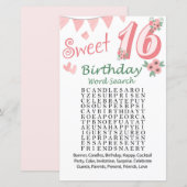 16e verjaardag Word Search Game (Voorkant / Achterkant)