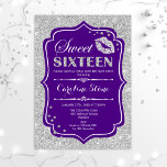 16e verjaardag - Zachte zestien Paarse zilver Kaart<br><div class="desc">Sweet 61-jarige uitnodiging. Elegant paars wit design met faux glitter Silver. Kenmerkt lippenkus,  confetti en manuscriptdoopvont. Ideaal voor een stijlvol 16e verjaardagsfeestje. Bericht me als u verdere aanpassing nodig hebt.</div>