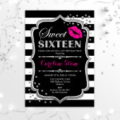 16e verjaardag - Zachte zestien zwarte roze zilver Kaart