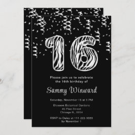 16e Verjaardag Zebra Print Ballonnen met Confetti Kaart