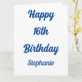 16e verjaardag zestien aangepaste naam blauw wit 2 kaart (Gele Bloem)