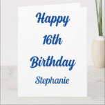 16e verjaardag zestien aangepaste naam blauw wit 2 kaart<br><div class="desc">Ontworpen met "Happy Sixteenth Birthday" bericht en aangepaste naam sjabloon die u kunt bewerken om aan te passen en ook aangepaste kleur achtergrond!</div>
