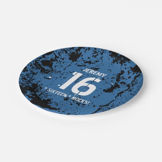 16e verjaardag zestien Rocks BLUE Grunge F16Z Papieren Bordje (Gekanteld)