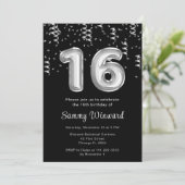 16e verjaardag Zilveren ballonnen met Confetti Kaart (Staand voorkant)