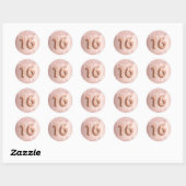 16e verjaardag, zoet 16 roos gouden glitter ronde sticker (Vel)