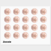 16e verjaardag, zoet 16 roos gouden glitter ronde sticker (Vel)