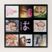 16e verjaardag zoete 16 fotocollage meisje zwart legpuzzel (Horizontaal)