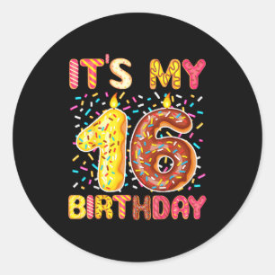 16e verjaardag zoete donu  ronde sticker