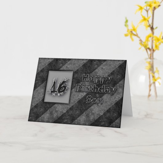 16E VERJAARDAG - ZOON - GRUNGE KAART (Gele Bloem)