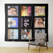 16e verjaardag zwart roze fotocollage wandkleed (In Situ (horizontaal))