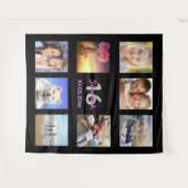 16e verjaardag zwart roze fotocollage wandkleed (Voorkant (horizontaal))
