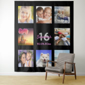 16e verjaardag zwart roze fotocollage wandkleed (In situ)