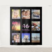 16e verjaardag zwart roze fotocollage wandkleed (Voorkant)