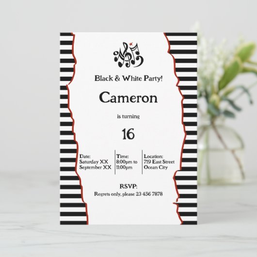 16e Verjaardag Zwart & Wit Feest Kaart (Staand voorkant)