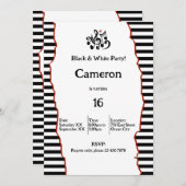 16e Verjaardag Zwart & Wit Feest Kaart (Voorkant / Achterkant)