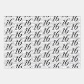 16e verjaardag zwart wit typografie nummers inpakpapier vel (Voorkant 2)