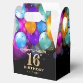 16e verjaardag Zwarte en gouden ballonnen Bedankdoosjes (Geopend)